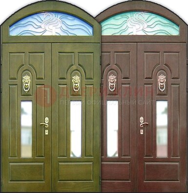 Стальная арочная дверь со стеклом ДА-17 для монолитного дома в Дзержинском