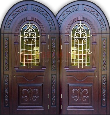 Индивидуальная арочная дверь со стеклом и ковкой ДА-19 в Дзержинском