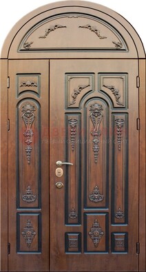 Арочная железная дверь с виноритом и узором ДА-36 в Дзержинском