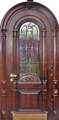 Арочная металлическая дверь массив со стеклом и ковкой ДА-50 в Дзержинском