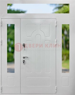 Белая стальная дверь порошок со стеклом и фрамугами ДФГ-11 в Дзержинском