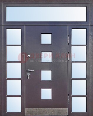 Современная железная дверь со стеклом и фрамугами ДФГ-4 в Дзержинском