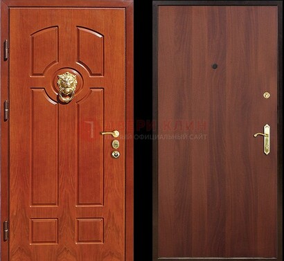 Оранжевая стальная дверь с МДФ ламинат внутри ДМ-18 в квартиру в Видном