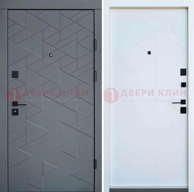 Серая металлическая дверь МДФ с узором  ДМ-224 в Дзержинском