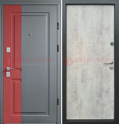 Серая с красной полосой металлическая дверь МДФ ДМ-245 в Дзержинском
