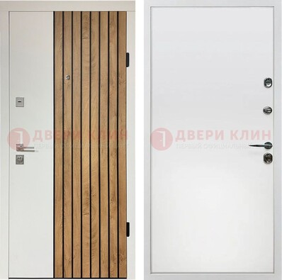 Белая с коричневой вставкой филенчатая дверь МДФ ДМ-278 в Дзержинском