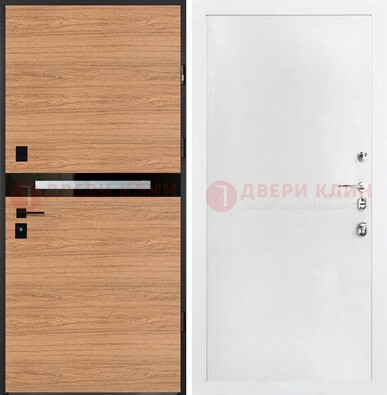 Железная коричневая дверь с МДФ в белом цвете ДМ-313 в Дзержинском