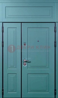Синяя металлическая дверь с МДФ и верхней фрамугой ДМ-339 в Дзержинском