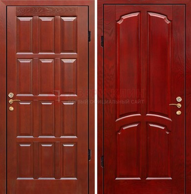 Красная металлическая дверь с массивом дуба ДМД-15 в Дзержинском