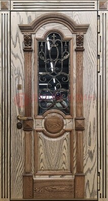 Железная дверь с массивом дуба со стеклом и ковкой ДМД-47 в Дзержинском