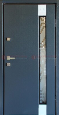 Серая стальная дверь с порошковым покрытием и стеклянной вставкой ДП-216 в Дзержинском