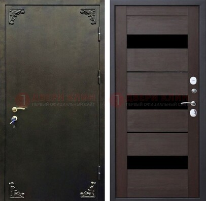 Темная входная дверь с порошковым покрытием и МДФ со стеклом ДП-236 в Дзержинском