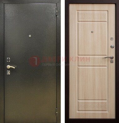 Железная темно-серая дверь с порошковым напылением и МДФ с резьбой ДП-276 в Дзержинском