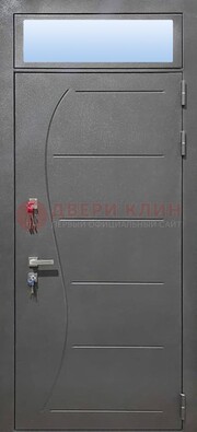 Чёрная входная дверь с порошковым окрасом и стеклом ДП-313 в Дзержинском