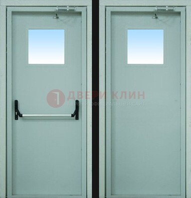 Серая металлическая противопожарная дверь со стеклянной вставкой ДПП-3 в Дзержинском