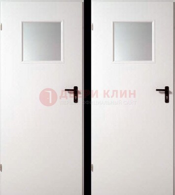 Белая железная противопожарная дверь с декоративной вставкой ДПП-6 в Дзержинском