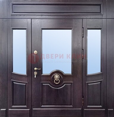 Филенчатая металлическая дверь с панелью МДФ и стеклом ДПР-102 в Дзержинском