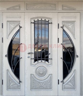 Большая парадная дверь Винорит со стеклом и ковкой ДПР-108 в Дзержинском