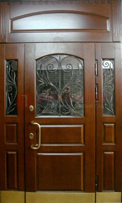 Стальная парадная дверь со вставками из стекла и ковки ДПР-30 в коттедж в Дзержинском