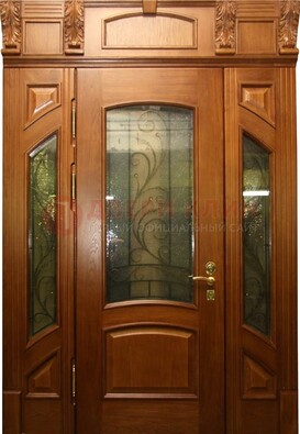 Парадная дверь со стеклянными вставками и ковкой ДПР-36 для дома в Дзержинском