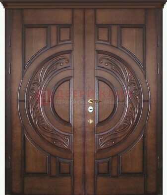 Утепленная коричневая стальная парадная дверь ДПР-51 в Дзержинском