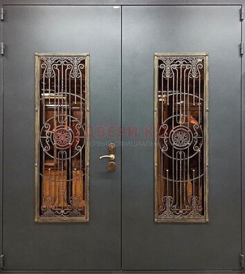 Входная металлическая парадная дверь со стеклом и ковкой ДПР-81 в Дзержинском