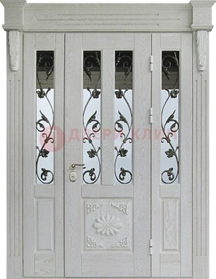 Входная парадная дверь со стеклом и ковкой в белом цвете ДПР-93 в Дзержинском