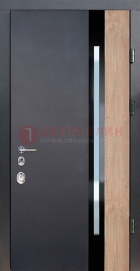 Черная металлическая дверь МДФ со стеклом ДС-14 в Дзержинском
