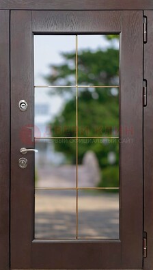 Коричневая стальная дверь со стеклом ДС-19 в Дзержинском