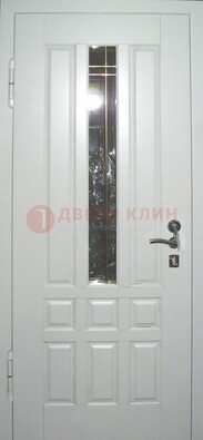 Белая металлическая дверь со стеклом ДС-1 в загородный дом в Дзержинском