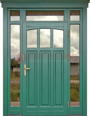 Зеленая металлическая дверь МДФ со стеклом ДС-43 в Дзержинском