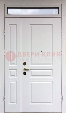 Белая двухстворчатая металлическая дверь со стеклом ДС-63 в Дзержинском