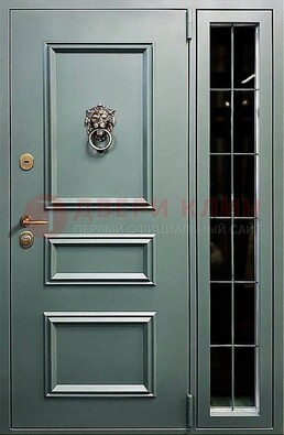Зелёная металлическая дверь со стеклом ДС-65 в Дзержинском
