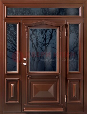 Коричневая металлическая дверь со стеклом ДС-67 в Дзержинском