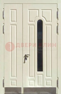 Белая двухстворчатая металлическая дверь со стеклом ДС-71 в Дзержинском