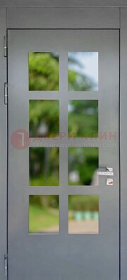 Серая металлическая дверь со стеклом ДС-78 в Дзержинском