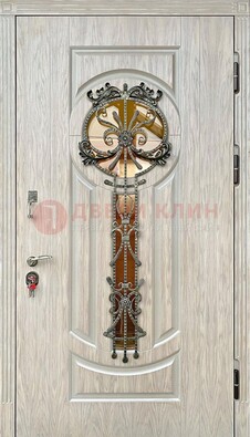 Светлая железная дверь со стеклом ковкой для коттеджа ДСК-134 в Дзержинском