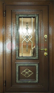 Теплая входная дверь со стеклом и ковкой разноцветной ДСК-13 в Дзержинском
