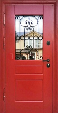 Красная железная дверь Винорит со стеклом и ковкой ДСК-205 в Дзержинском