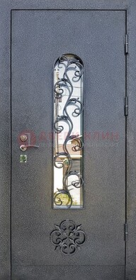 Темная стальная дверь Порошок со стеклом и ковкой ДСК-217 в Дзержинском