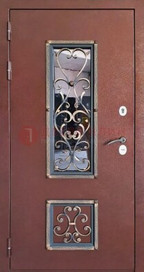 Уличная дверь Порошок со стеклом и ковкой для дома ДСК-218 в Дзержинском