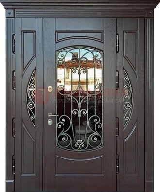 Полуторная железная дверь Винорит со стеклом и ковкой ДСК-231 в Дзержинском