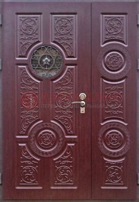 Красная железная дверь Винорит со стеклом и ковкой ДСК-235 в Дзержинском