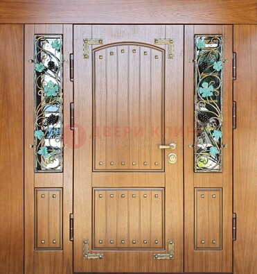Железная дверь Винорит со стеклом и ковкой лозы ДСК-236 в Дзержинском