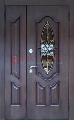 Темная металлическая дверь Винорит со стеклом и ковкой ДСК-239 в Дзержинском