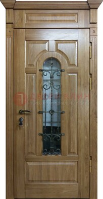 Металлическая дверь массив со стеклом и ковкой для дома ДСК-246 в Дзержинском