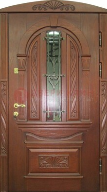 Узорная железная дверь массив со стеклом и ковкой ДСК-247 в Дзержинском