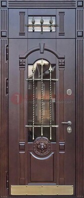 Металлическая дверь массив со стеклом и ковкой с фрамугой ДСК-249 в Дзержинском