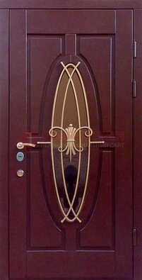 Бордовая стальная дверь Винорит со стеклом и ковкой ДСК-263 в Дзержинском
