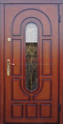 Яркая металлическая дверь Винорит со стеклом и ковкой ДСК-268 в Дзержинском